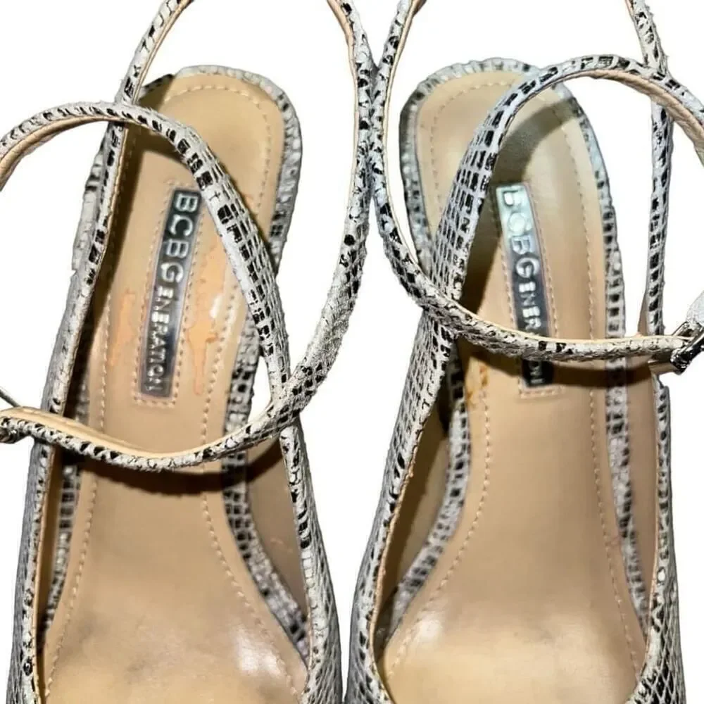 Women's BCBGeneration Snake Print Heels Size 6M/36 White